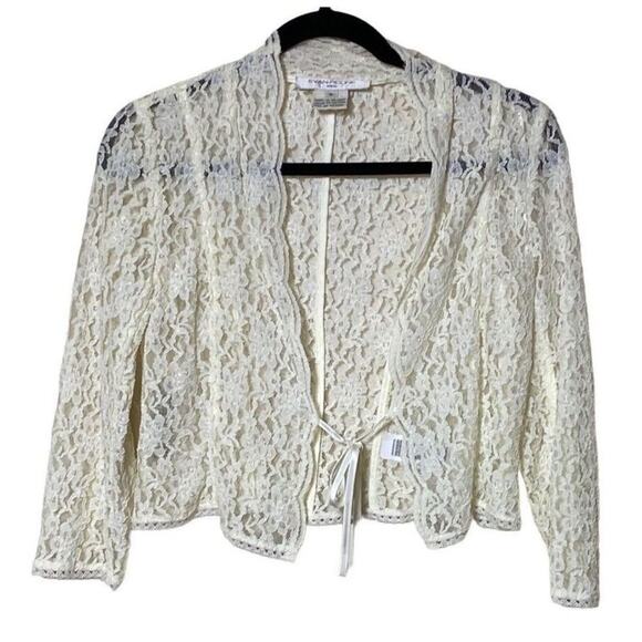 Evan Picone Lacey Cardigan Sheer Floral Tie Front Dress Jacket Top Size 6 Small - Picture 1 of 10
